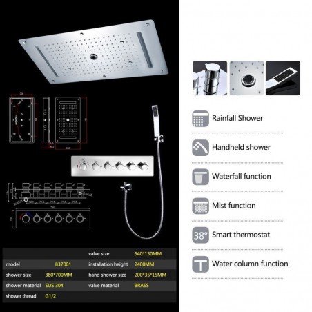 Discount Chrome Concealed Thermostatic Shower Set with Multi Function ...