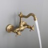 Two Handles Golden Wall Mount Retro Style Cold and Hot Switch Bathroom Sink Faucet