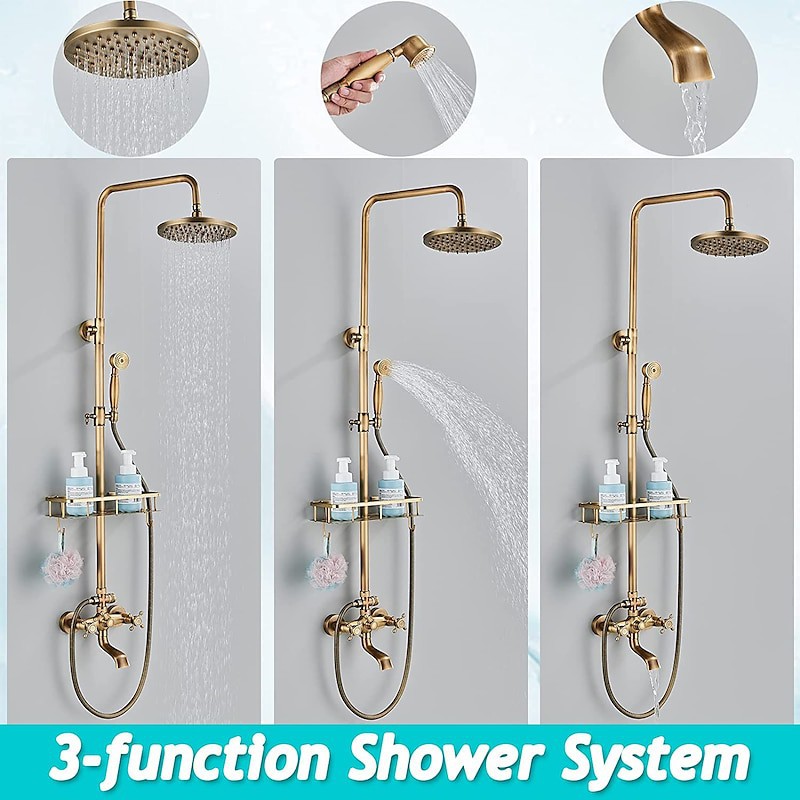 Buy Naples Antique Brass Rainfall Shower Set with Shower Caddy One