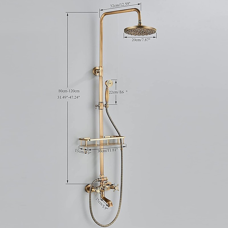 Buy Naples Antique Brass Rainfall Shower Set with Shower Caddy One